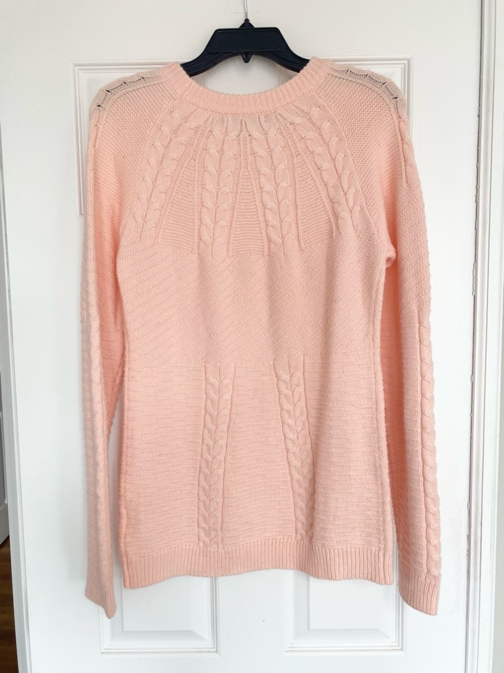 Annabella Light Pink Cable-Stitch Crewneck Sweater - Picture 3 of 5